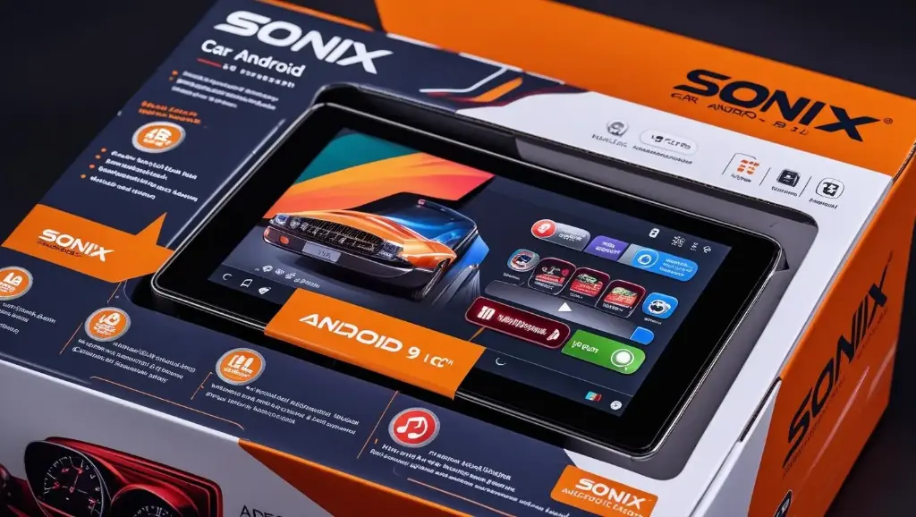 sonix car android 9 inch with all features on package box (2).webp
